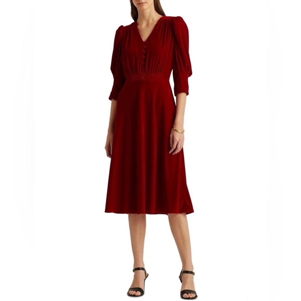 Lauren Ralph Lauren Velvet Puff-Sleeve Dress